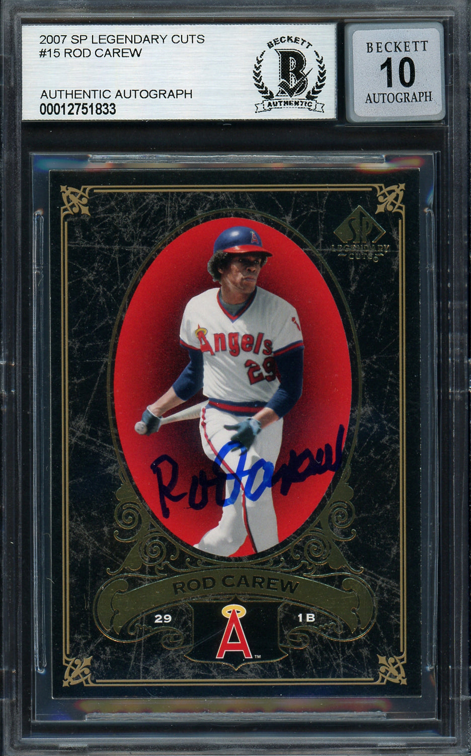 Rod Carew Autographed 2007 SP Legendary Cuts Card #15 California Angels Auto Grade Gem Mint 10 Beckett BAS Stock #192755