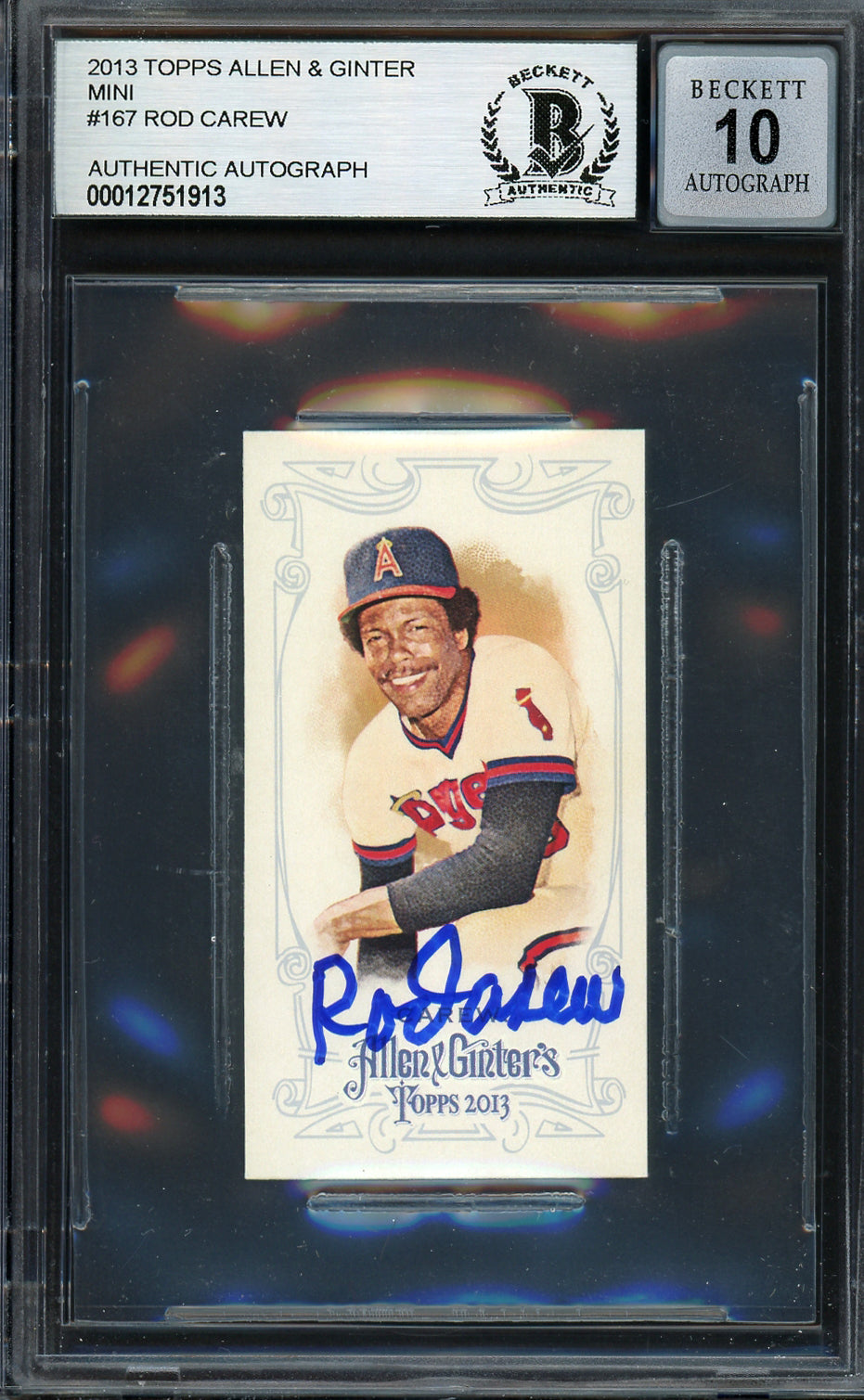 Rod Carew Autographed 2013 Topps Allen & Ginter Mini Card #167 California Angels Auto Grade Gem Mint 10 Beckett BAS #12751913