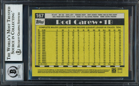 Rod Carew Autographed 2013 Topps Archives Card #167 California Angels Auto Grade Gem Mint 10 Beckett BAS Stock #192781