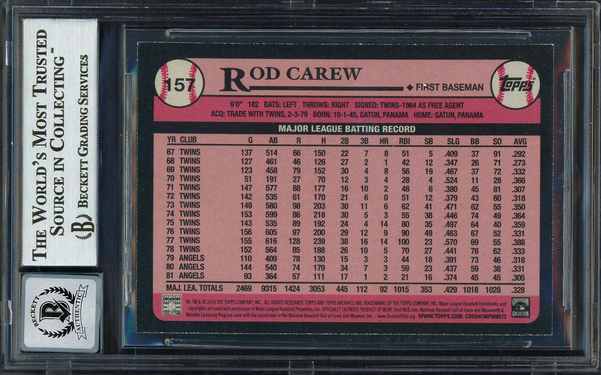 Rod Carew Autographed 2014 Topps Archives Card #157 California Angels Auto Grade Gem Mint 10 Beckett BAS #12751961