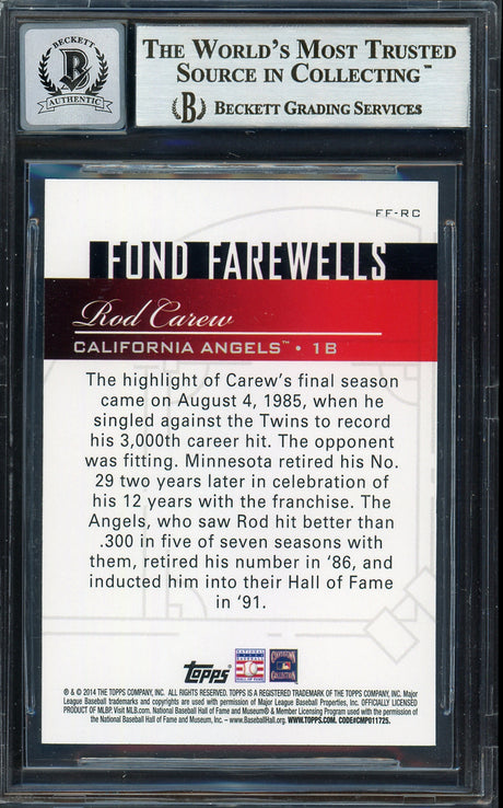 Rod Carew Autographed 2014 Topps Fond Farewells Card #FF-RC California Angels Auto Grade Gem Mint 10 Beckett BAS #12751963