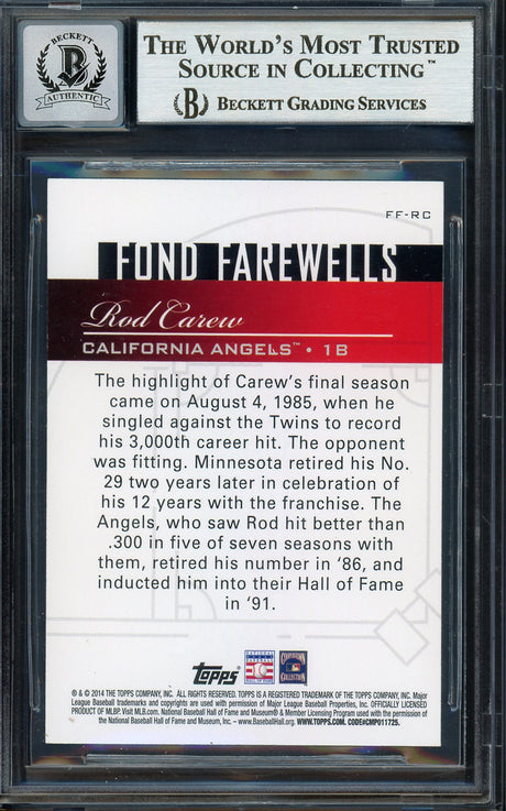 Rod Carew Autographed 2014 Topps Fond Farewells Card #FF-RC California Angels Auto Grade Gem Mint 10 Beckett BAS #12751964