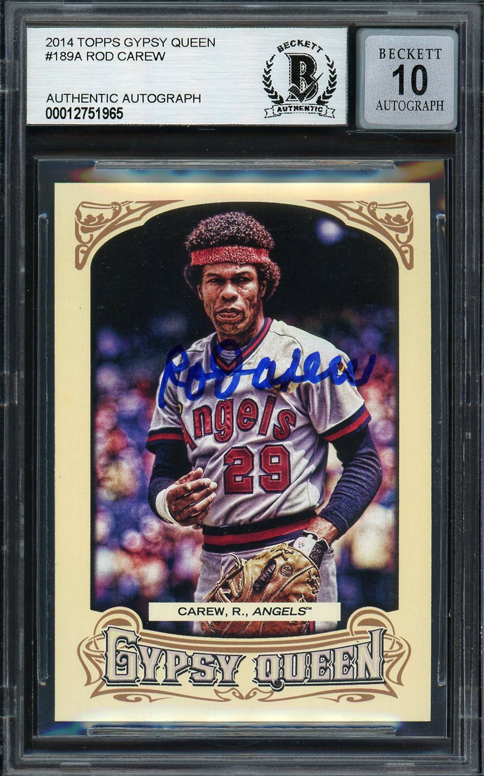 Rod Carew Autographed 2014 Topps Gypsy Queen Card #189 California Angels Auto Grade Gem Mint 10 Beckett BAS #12751965