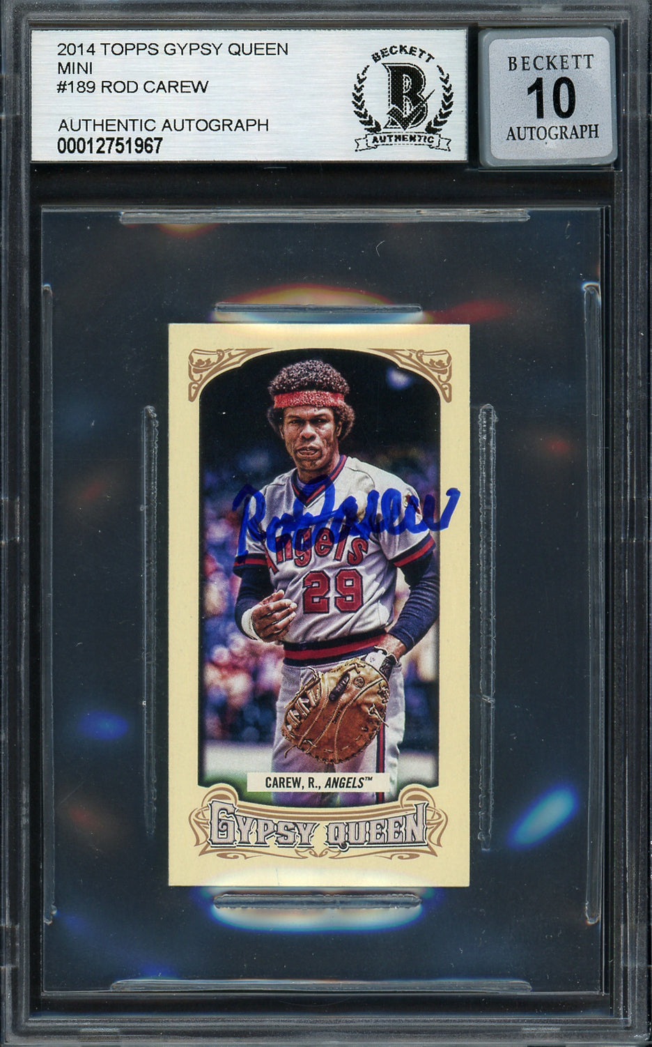 Rod Carew Autographed 2014 Topps Gypsy Queen Mini Card #189 California Angels Auto Grade Gem Mint 10 Beckett BAS #12751967