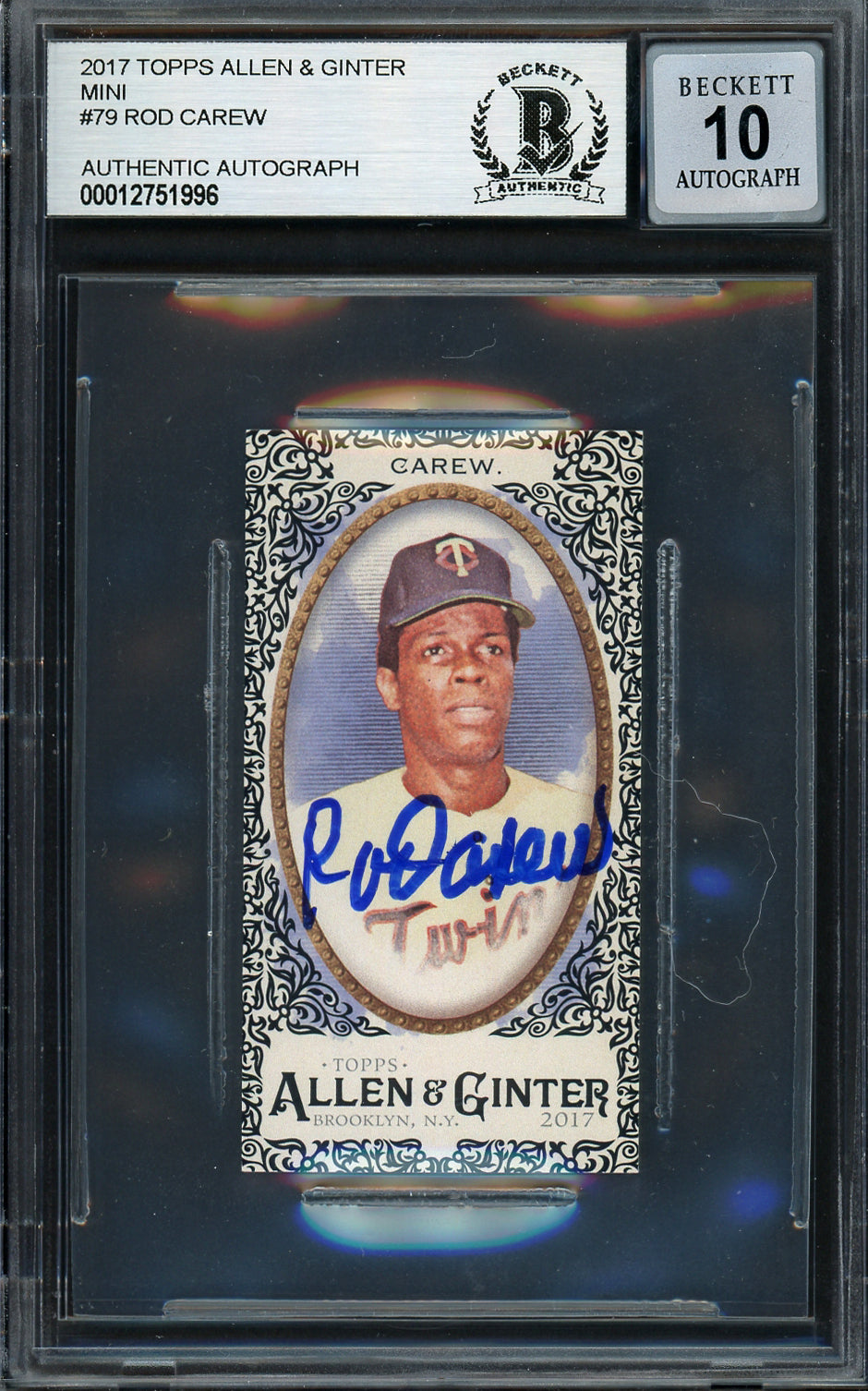 Rod Carew Autographed 2017 Topps Allen & Ginter Mini Card #79 Minnesota Twins Auto Grade Gem Mint 10 Beckett BAS #12751996