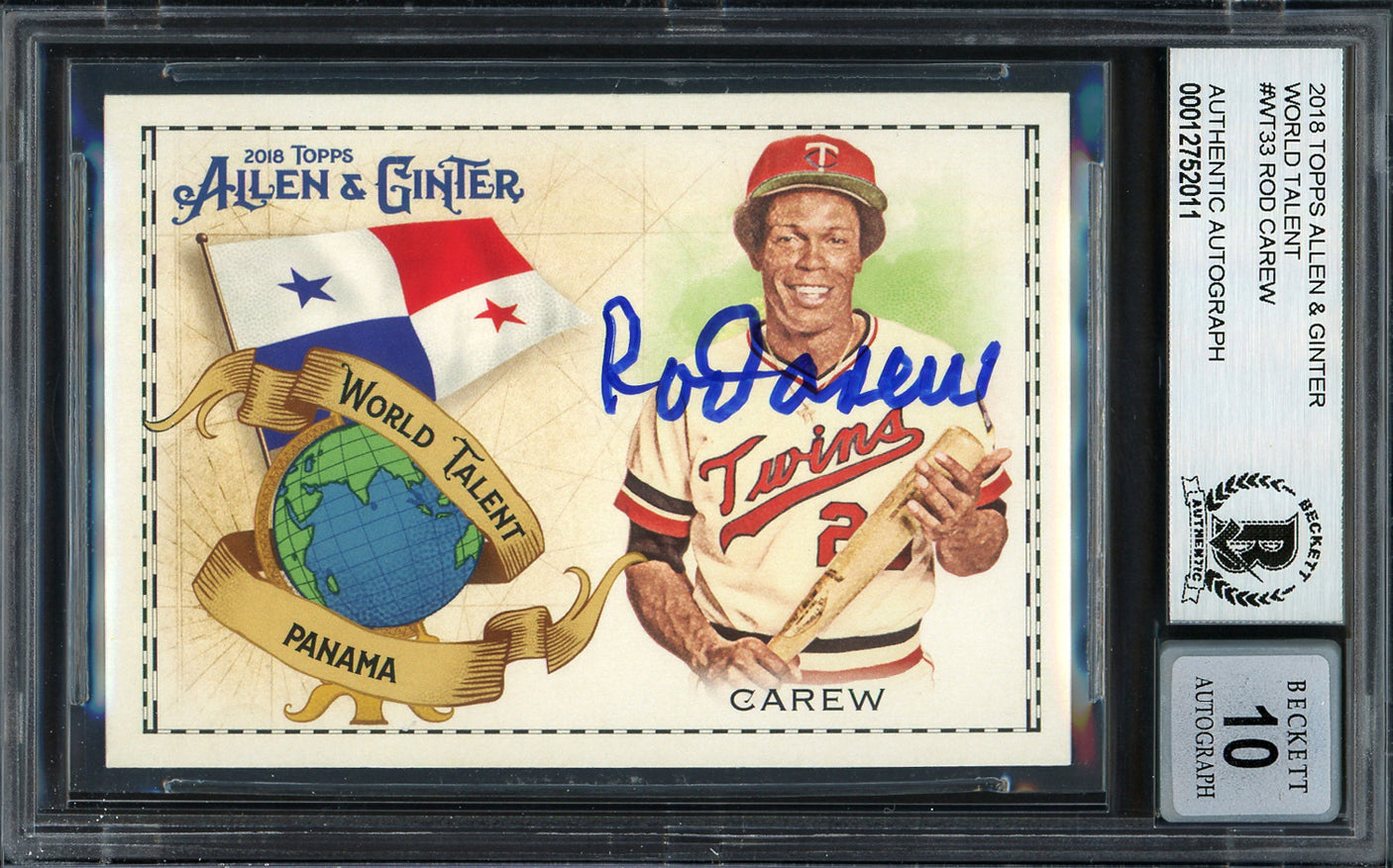 Rod Carew Autographed 2018 Topps Allen & Ginter World Talent Card #WT-33 Minnesota Twins Auto Grade Gem Mint 10 Beckett BAS Stock #192817