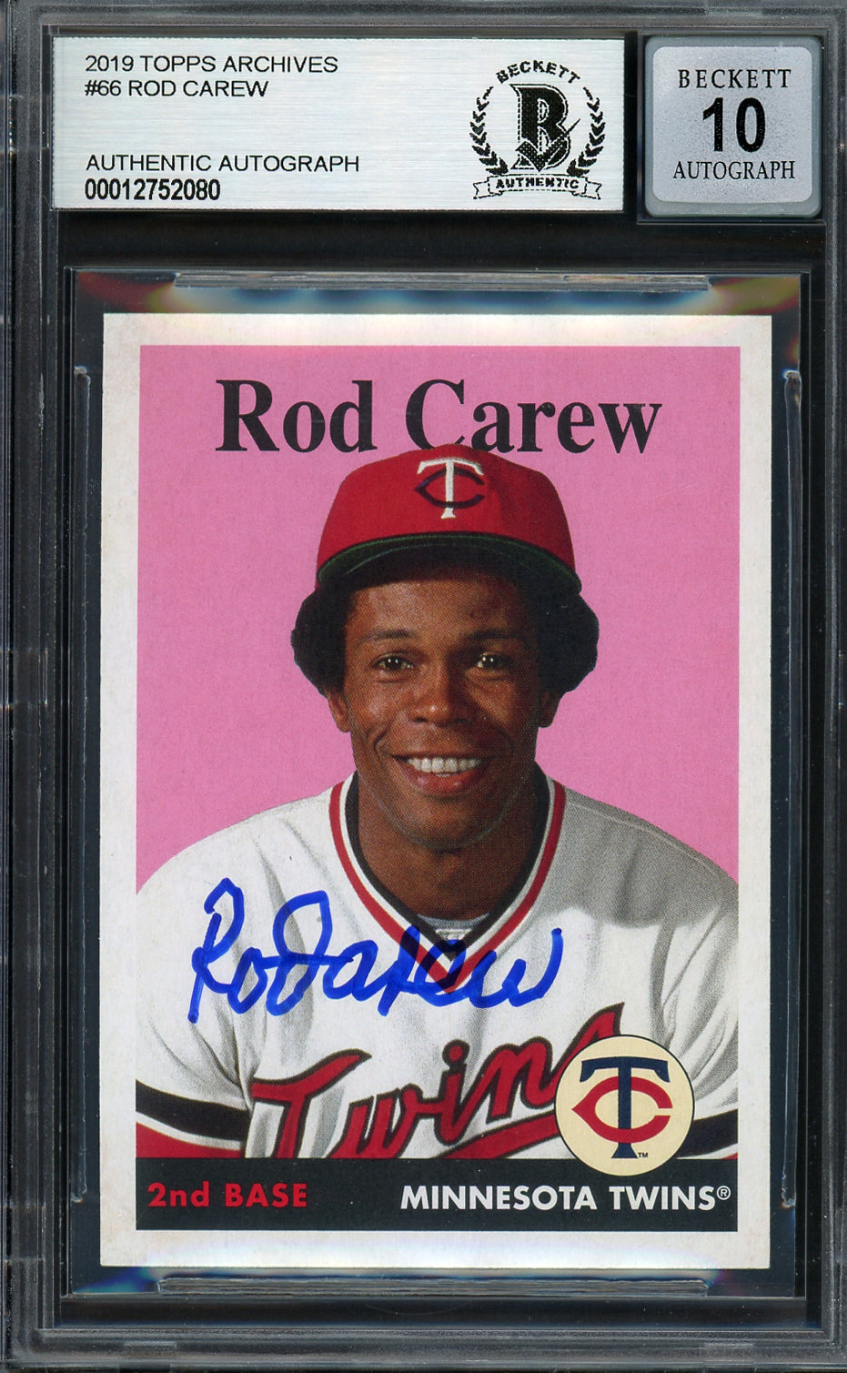 Rod Carew Autographed 2019 Topps Archives Card #66 Minnesota Twins Auto Grade Gem Mint 10 Beckett BAS Stock #192834