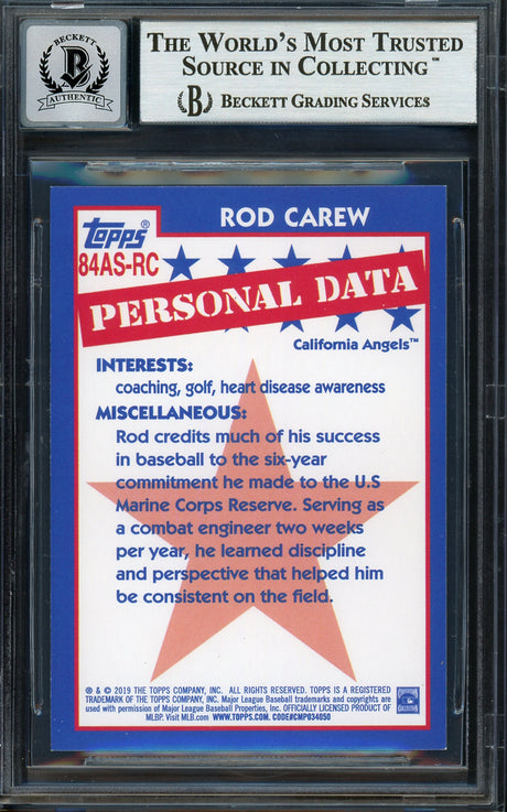 Rod Carew Autographed 2019 Topps 1984 Card #84AS-RC California Angels Auto Grade Gem Mint 10 Beckett BAS #12752086