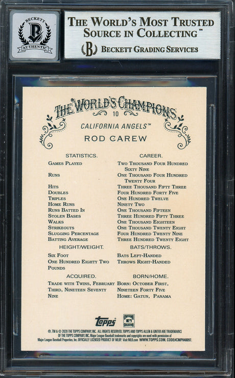 Rod Carew Autographed 2020 Topps Allen & Ginter Foil Card #10 California Angels Auto Grade Gem Mint 10 Beckett BAS #12752108