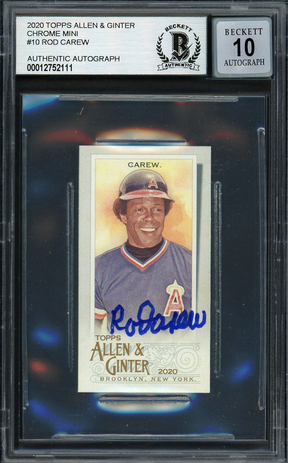 Rod Carew Autographed 2020 Topps Allen & Ginter Mini Card #10 California Angels Auto Grade Gem Mint 10 Beckett BAS #12752111