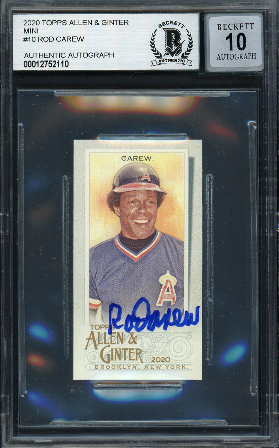 Rod Carew Autographed 2020 Topps Allen & Ginter Mini Card #10 California Angels Auto Grade Gem Mint 10 Beckett BAS #12752110