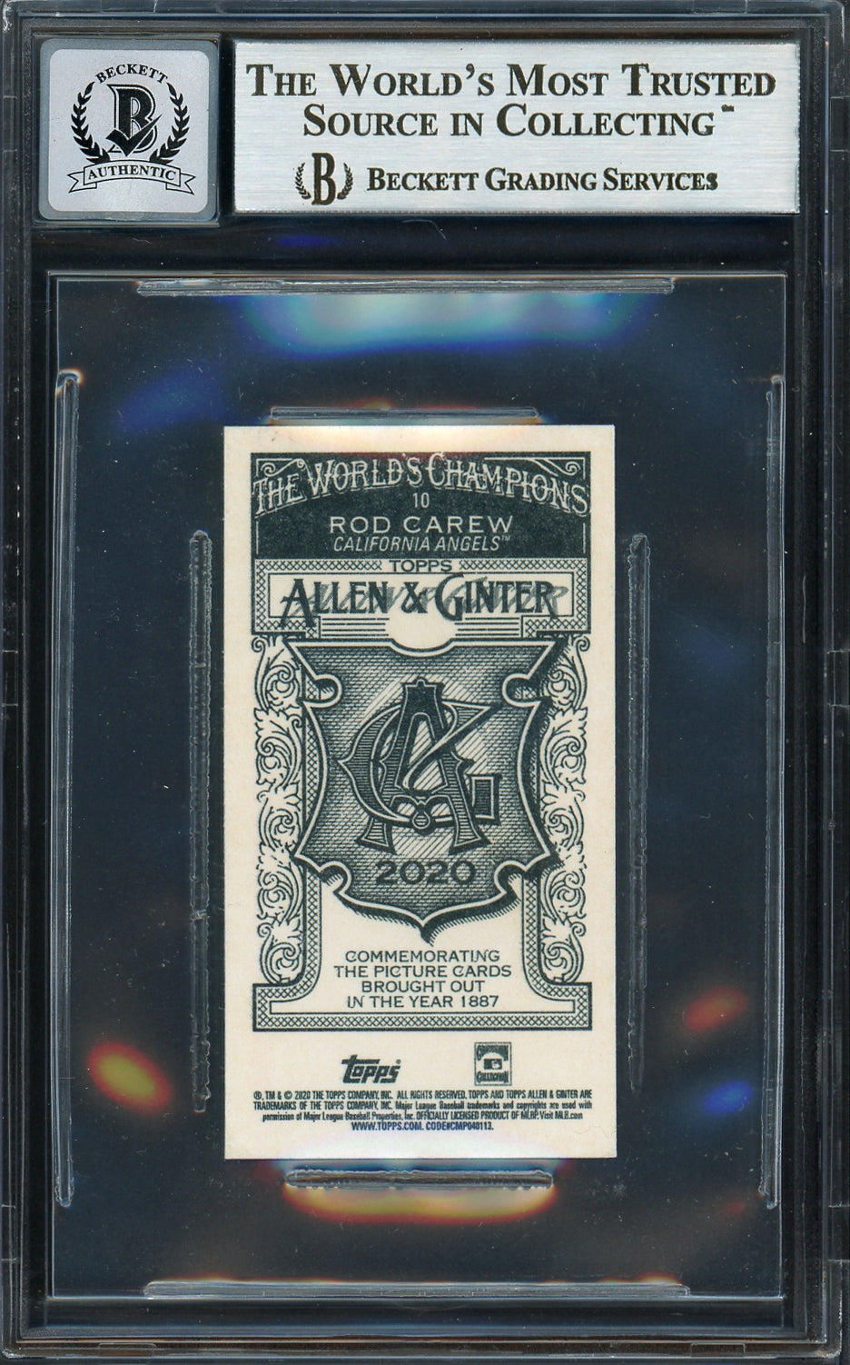 Rod Carew Autographed 2020 Topps Allen & Ginter Mini Card #10 California Angels Auto Grade Gem Mint 10 Beckett BAS #12752110