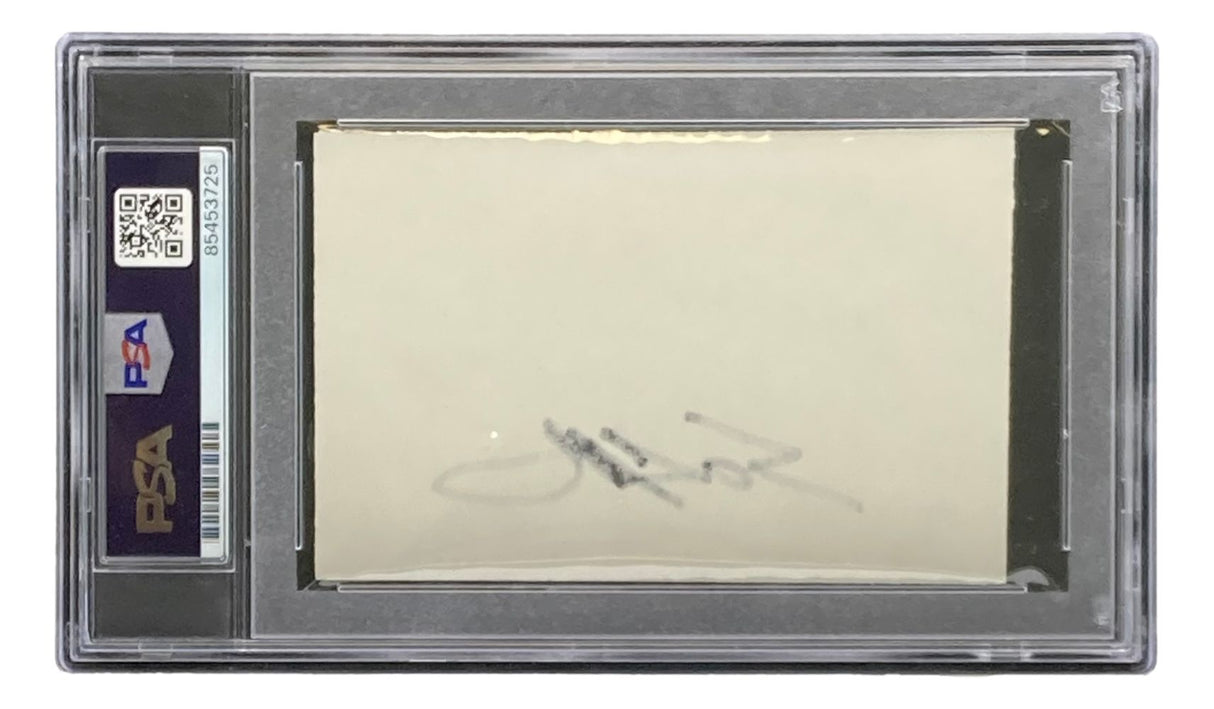 The 50 Cent Signed Slabbed Cut Signature PSA by Sports Integrity features his black ink autograph on a plain white background, encased in a PSA holder with visible label, barcode, and QR code on the left.