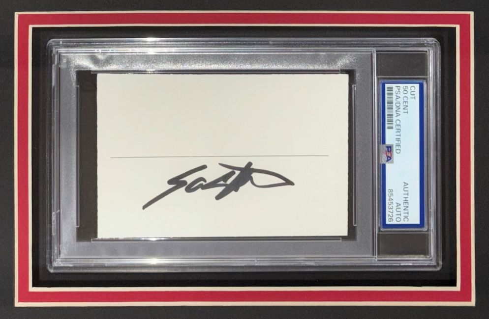 50 Cent Signed Framed Cut Signature w/ 8x10 Photo PSA