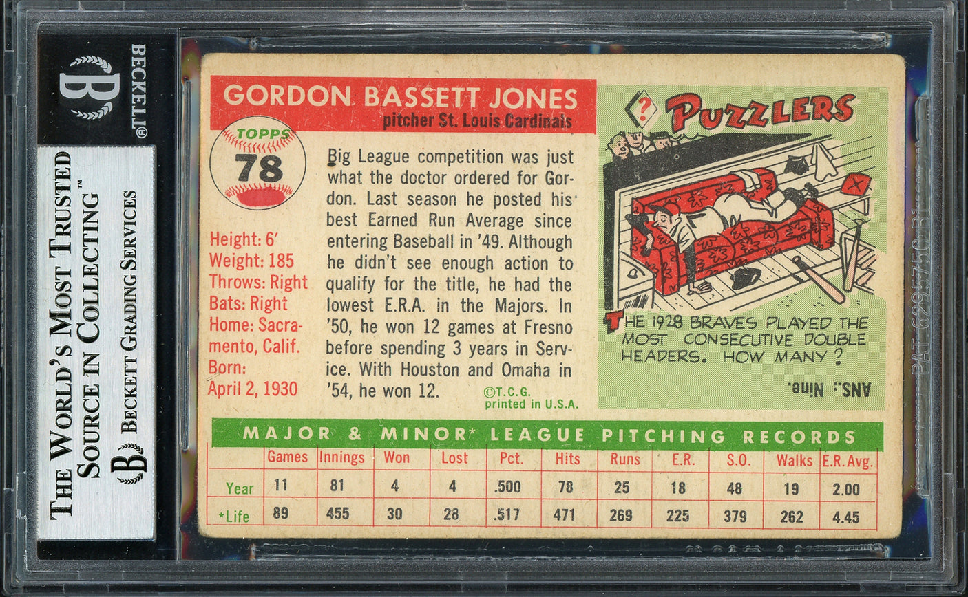 Gordon Jones Autographed 1955 Topps Rookie Card #78 St. Louis Cardinals Beckett BAS #12351501