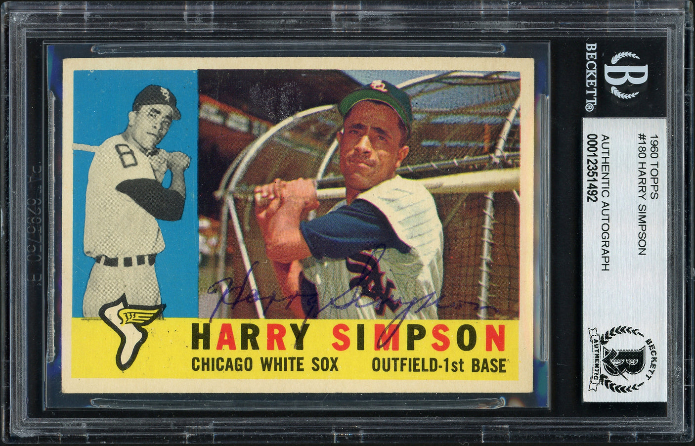 Harry Simpson Autographed 1960 Topps Card #180 Chicago White Sox Beckett BAS #12351492