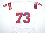 John Hannah Autographed White Pro Style Jersey w/HOF - Prova *Silver