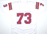 John Hannah Autographed White Pro Style Jersey w/HOF - Prova *Silver