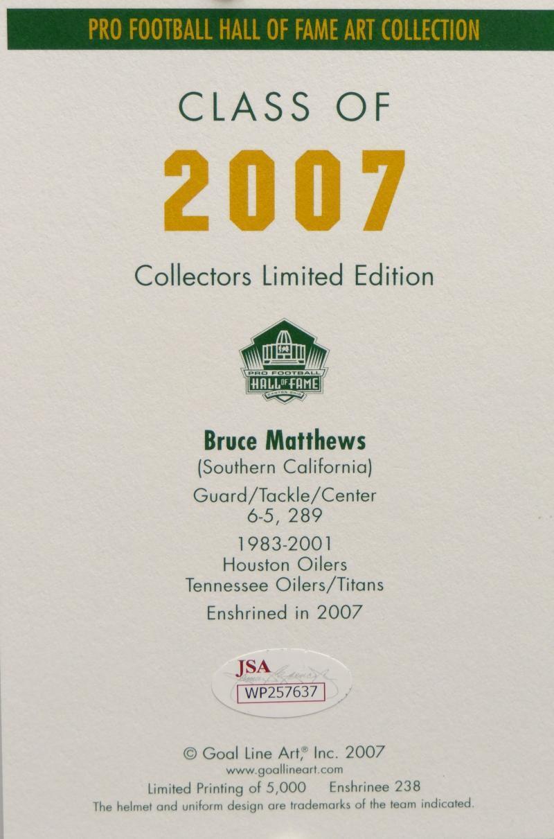 Bruce Matthews Autographed Houston Oilers Goal Line Art Card W/ HOF- JSA W Auth