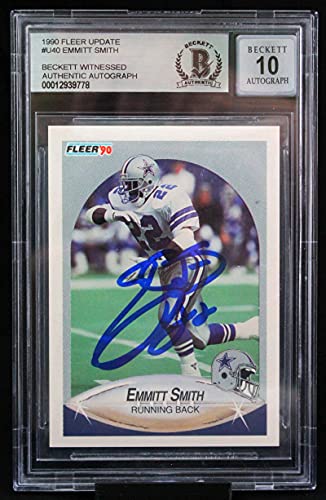1990 Fleer Update #U40 Emmitt Smith Dallas Cowboys BGS Autograph 10