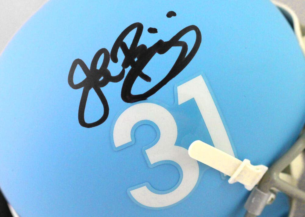 John Riggins Autographed KU Schutt Baby Blue Mini Helmet- Beckett W *Black