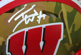 T.J. Watt Signed Wisconsin Badgers Camo Speed Mini Helmet- Beckett W Holo *White