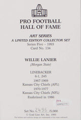 Willie Lanier Autographed KC Chiefs Goal Line Art Card W/ HOF- JSA W Auth *Blue