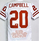 Earl Campbell Autographed White College STAT 3 Jersey W/ HT- JSA W Auth *2