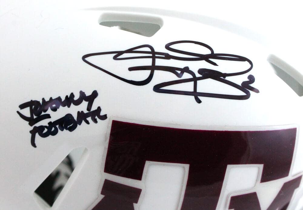 Johnny Manziel Autographed TX A&M White Speed Mini Helmet w/Insc.-Beckett W Holo