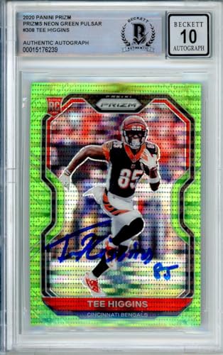 2020 Panini Prizm Neon Green Pulsar #308 Tee Higgins Bengals BGS Autograph 10