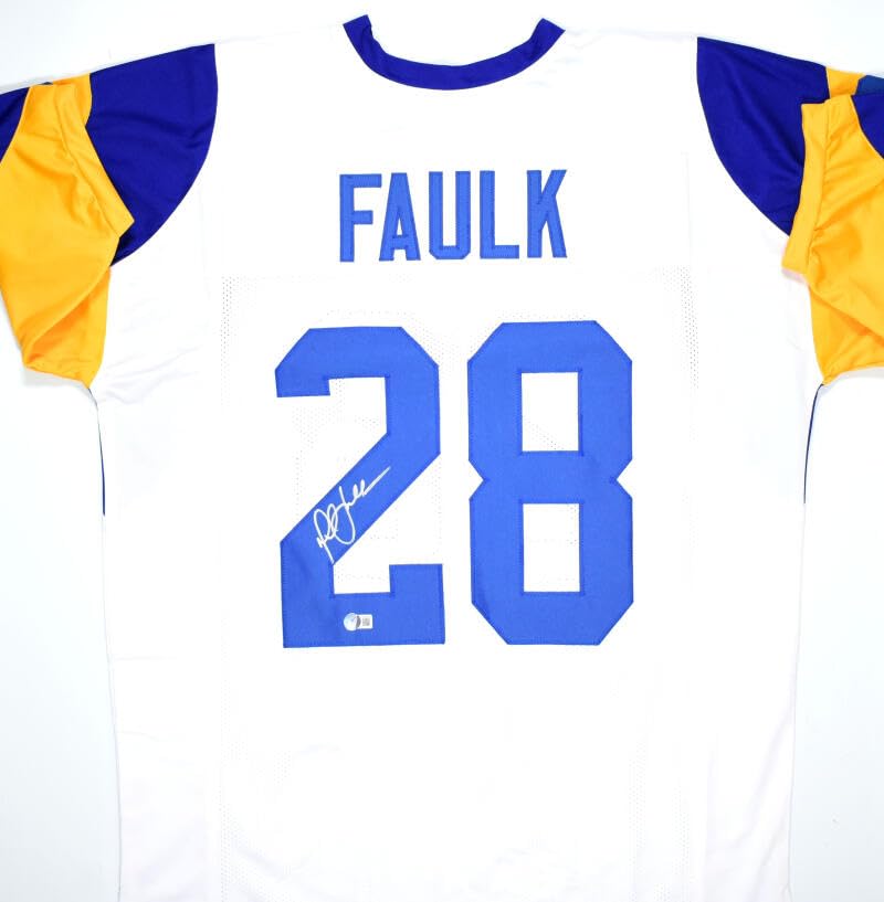 Marshall Faulk Autographed White Pro Style Jersey- Beckett W Hologram *Silver