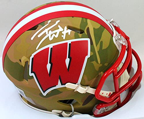 T.J. Watt Signed Wisconsin Badgers Camo Speed Mini Helmet- Beckett W Holo *White