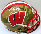 T.J. Watt Signed Wisconsin Badgers Camo Speed Mini Helmet- Beckett W Holo *White