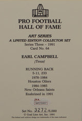 Earl Campbell Autographed Houston Oilers Goal Line Art Card W/ HOF- JSA W Auth
