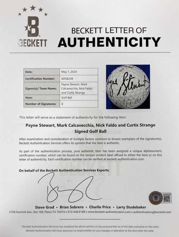 Stewart Faldo Strange Calcavecchia Signed Titleist 2 Golf Ball BAS LOA - Sports Integrity