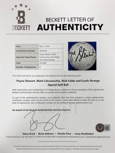 Stewart Faldo Strange Calcavecchia Signed Titleist 2 Golf Ball BAS LOA - Sports Integrity
