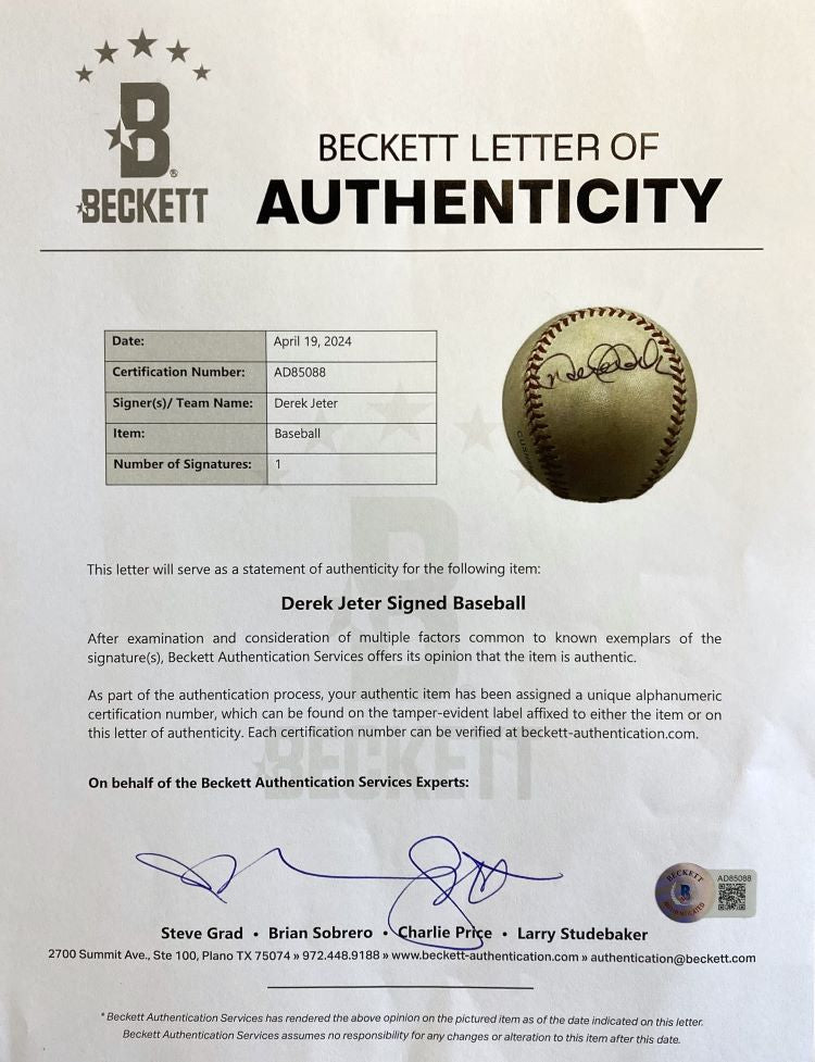 Derek Jeter New York Yankees Signed Official AL Baseball BAS LOA - Sports Integrity