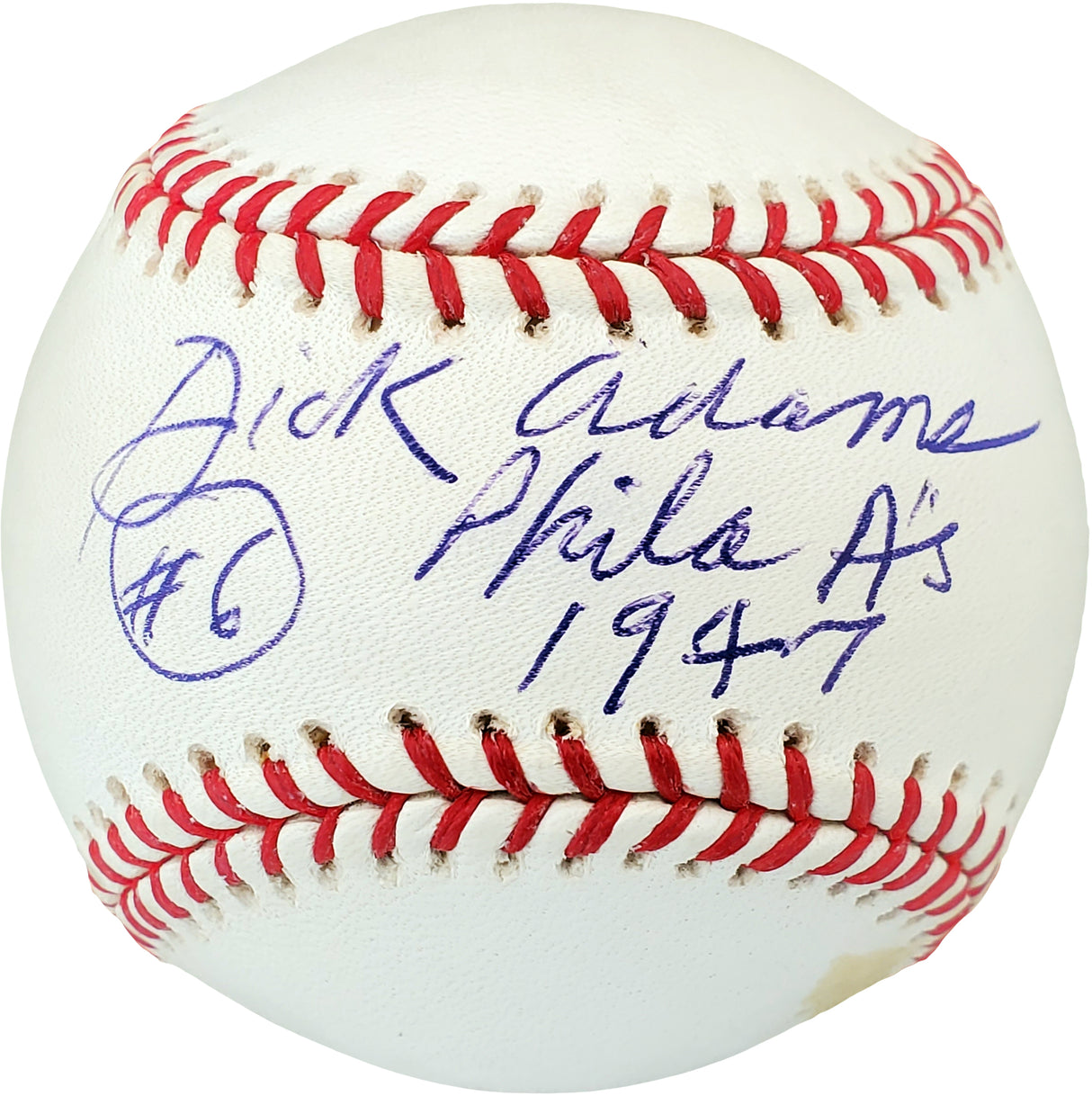 Dick Adams Autographed Official MLB Baseball Philadelphia A's "#6 Phila. A's 1947" Beckett BAS #V68350
