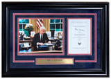 The Sports Integrity Bill Clinton Signed Framed Impeachment Letter Monica Lewinsky JSA features a display with a photo, signed letter, and a plaque: “BILL CLINTON, 42nd President of the United States.”.