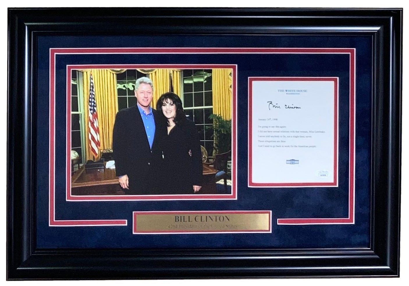 Bill Clinton Signed Framed White House Letter Monica Lewinsky JSA