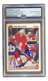 A Dale Hawerchuk signed 1991 Upper Deck #12 Buffalo Sabres hockey card by Sports Integrity, PSA certified as "AUTHENTIC AUTO.