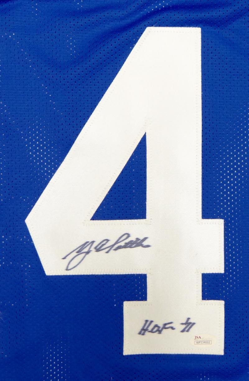 Y.A. Tittle Autographed Blue Pro Style Jersey With HOF- JSA Witnessed Auth