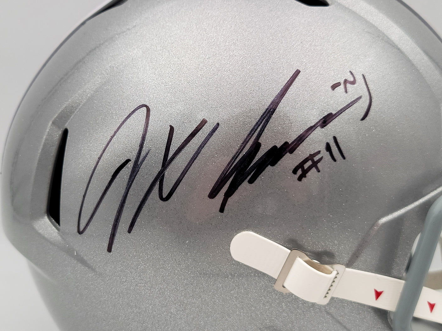 Jaxon Smith-Njigba Autographed Ohio State Buckeyes Silver Full Size Replica Speed Helmet Beckett BAS QR Stock #203465
