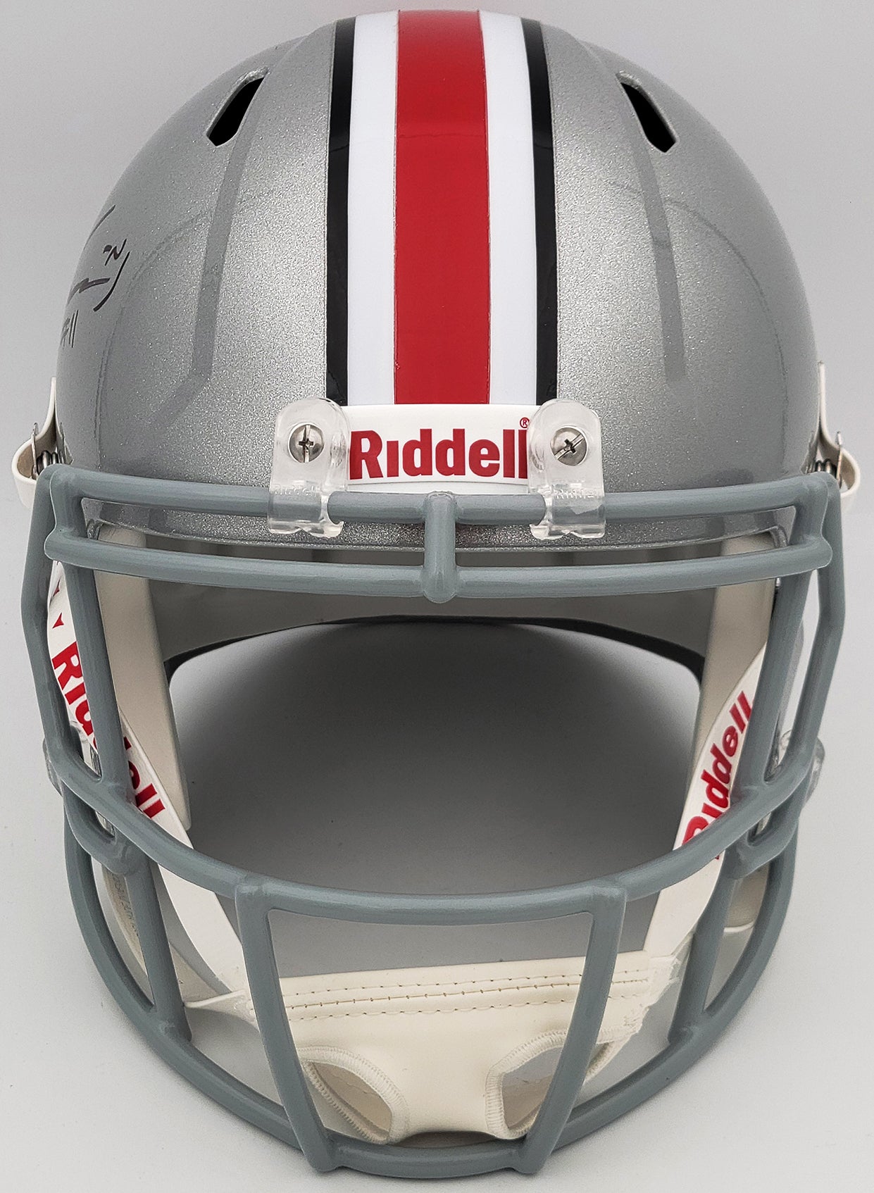 Jaxon Smith-Njigba Autographed Ohio State Buckeyes Silver Full Size Replica Speed Helmet Beckett BAS QR Stock #203465