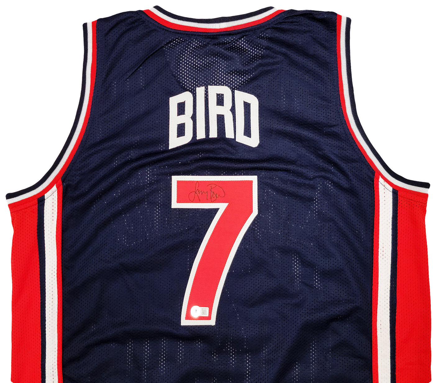 Team USA Larry Bird Autographed Navy Blue Jersey Dream Team Beckett BAS Stock #203450