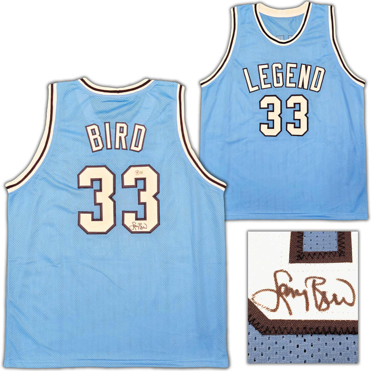 Indiana State Sycamores Larry Bird Autographed Baby Blue Jersey Beckett BAS Stock #203449