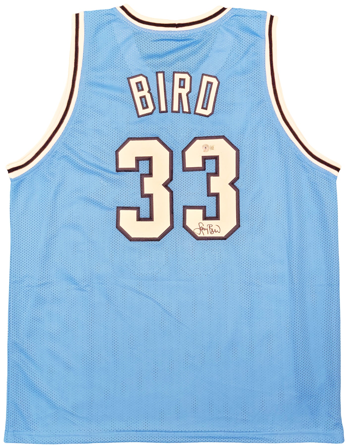 Indiana State Sycamores Larry Bird Autographed Baby Blue Jersey Beckett BAS Stock #203449