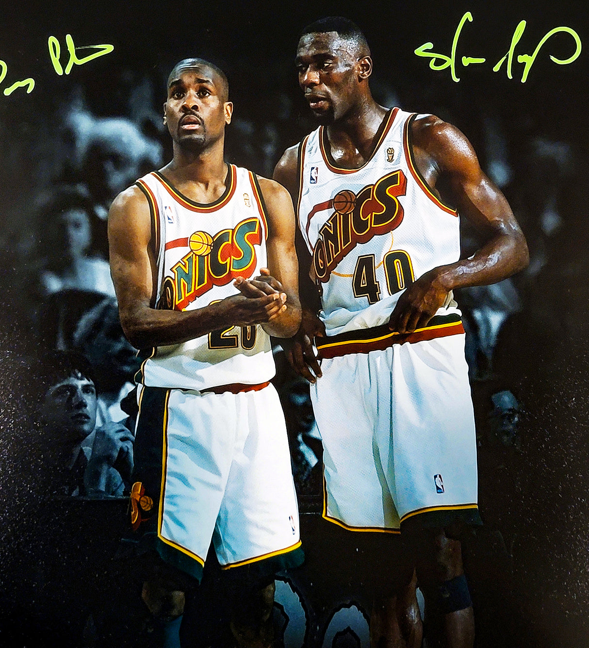 Gary Payton & Shawn Kemp Autographed 16x20 Photo Seattle Supersonics Beckett BAS QR Stock #203418