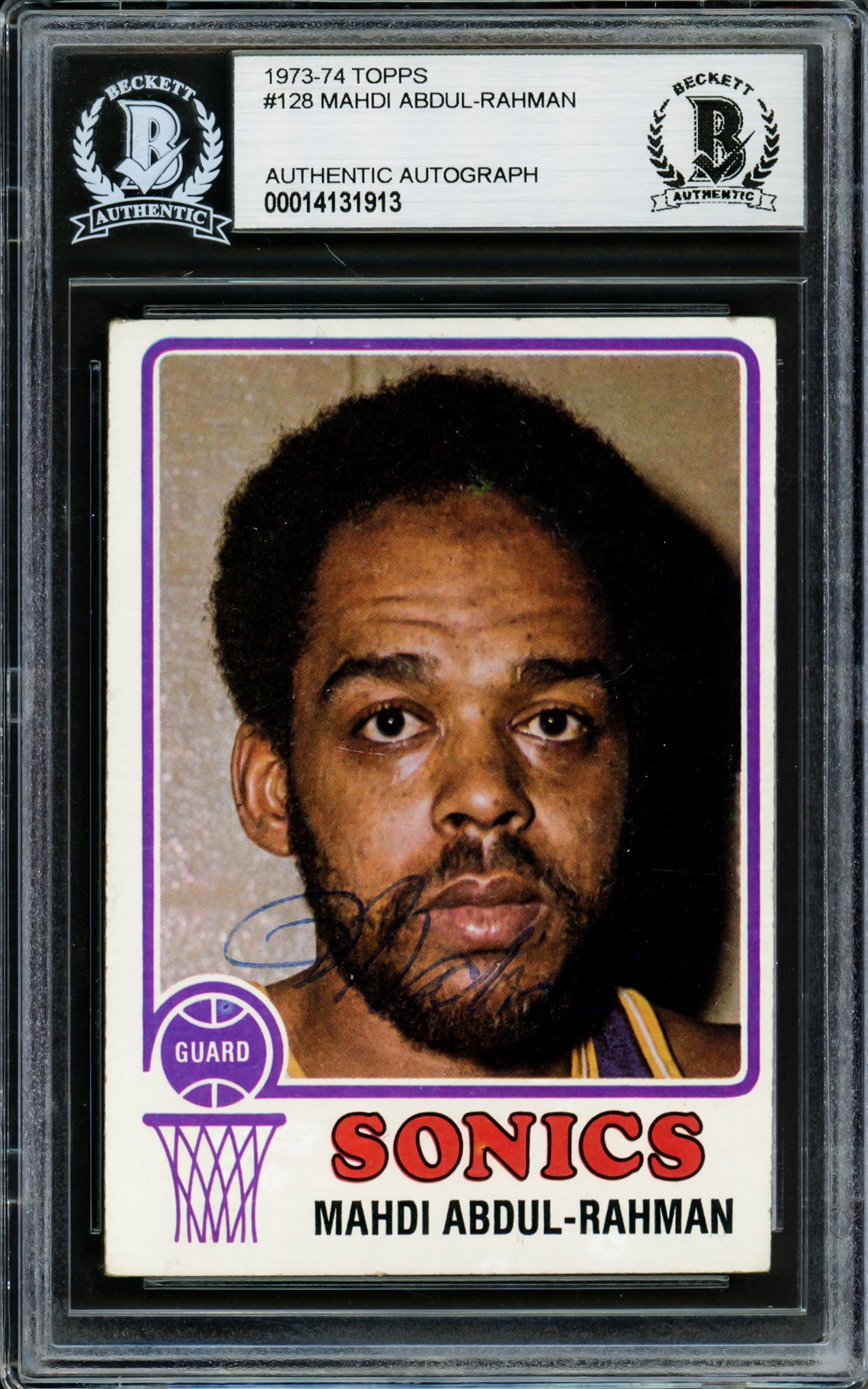 Mahdi Abdul Rahman Autographed 1973-74 Topps Card #128 Seattle Supersonics Beckett BAS #14131913