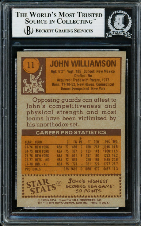 John Williamson Autographed 1978-79 Topps Card #11 New Jersey Nets Beckett BAS #14131937